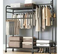 Modcraft Heavy Duty Double Clothes Rail Rack with Wheels & Storage Shelves