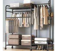 Modcraft Heavy Duty Double Clothes Rail Rack With Wheels & Storage Shelves