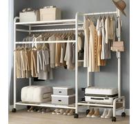 Modcraft Heavy Duty Metal Clothes Rail Rack with Double Hanging Rods, Storage Shelves & Wheels - White