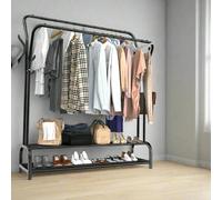 Modcraft Metal Double Rail Clothes Rack - Freestanding Garment Stand With Shelf