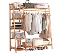 Modcraft Heavy-Duty Wooden Clothes Rail Corner Open Wardrobe in Brown Modcraft Brown
