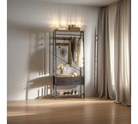 Modcraft Industrial Coat Rack Stand with Shoe Storage and Bench