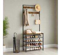 Modcraft Industrial Coat Stand with Shoe Storage - Hall Tree with 9 Hooks