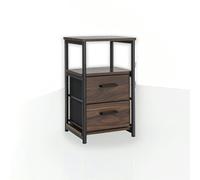 Modcraft Industrial Metal Frame Nightstand with Wooden Top and 2 Folding Drawers