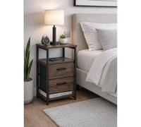 Modcraft Industrial Metal Frame Nightstand With Wooden Top And 2 Folding Drawers