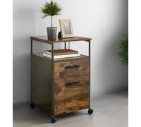 Modcraft Industrial Mobile Filing Cabinet with Drawer & Wheels - Rustic Brown & Black Office Storage