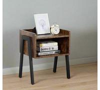 Modcraft Industrial Rustic Bedside Table Stackable 2 Tier Side Table with Storage Shelf Brown
