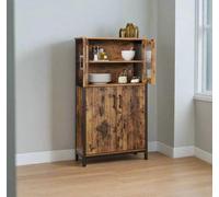 Modcraft Industrial Storage Cabinet With Glass Doors & Adjustable Shelf - Rustic Brown & Black