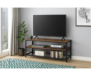Modcraft Industrial TV Stand, 140 cm Console Table with Shelves, Metal Frame, Rustic Brown Wood Finish