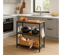 Modcraft Kitchen Island Shelf, Rack With 3 Shelves & Hooks, Rustic Brown & Black