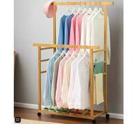 Modcraft Large Bamboo Clothes Rail with Wheels, Wooden Garment Rack with Shelves for Bedroom