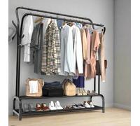 Modcraft Metal Double Rail Clothes Rack - Freestanding Garment Stand With Shelf