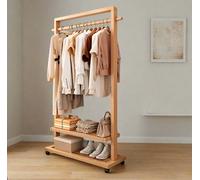 Modcraft Rolling Bamboo Clothes Rail With Shelf - Heavy Duty Wooden Garment Hanging Stand With Wheels