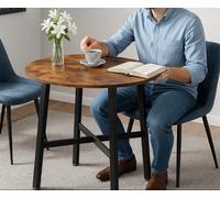 Modcraft Round Dining Table, Rustic Brown Top with Black Steel Frame, Industrial Style for Kitchen or Office