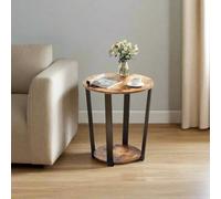 Modcraft Round Industrial Side Table And Rustic Brown & Black Steel Frame For Living Room & Bedroom
