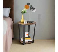 Modcraft Round Industrial Side Table - Rustic Brown & Black Steel Frame for Living Room & Bedroom