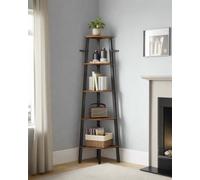 Modcraft Rustic 5-Tier Corner Ladder Shelf - Industrial Bookcase & Plant Stand