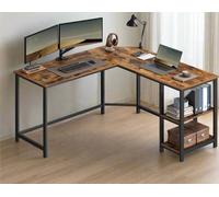 Modcraft Rustic Brown & Black L-Shaped Computer Desk with Storage Shelves - 138x138 cm