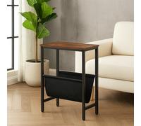 Modcraft Rustic Brown Narrow Side Table - Small Bedside End Table with Metal Frame for Bedroom or Living Room