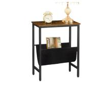 Modcraft Rustic Brown Narrow Side Table - Small Bedside End Table With Metal Frame For Bedroom Or Living Room