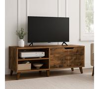 Modcraft Rustic Brown Tv Stand With 2 Doors & Adjustable Shelves , 140Cm Unit For Tvs And Living Room Storage Cabinet
