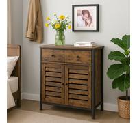Modcraft Rustic Floor Cabinet With Drawer & Louvered Doors Freestanding Storage Unit For Hallway Or Bedroom
