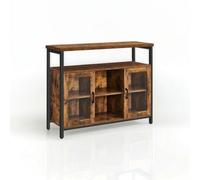 Modcraft Rustic Sideboard Buffet Table With Glass Doors - Storage Cabinet With Adjustable Shelves
