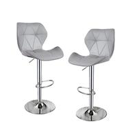 Modcraft Set of 2 Adjustable Swivel Bar Stools with Backrest Gas Lift Kitchen Breakfast Chairs - Gray