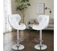 Modcraft Set of 2 Adjustable Swivel Bar Stools with Backrest Gas Lift Kitchen Breakfast Chairs - White