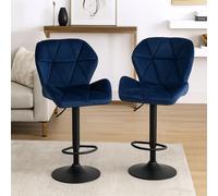 Modcraft Set of 2 Blue Velvet Bar Stools Adjustable Swivel Bar Chairs Modcraft Blue
