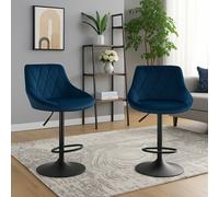 Modcraft Set of 2 Blue Velvet Swivel Bar Stools - Adjustable Dining Chairs with Backrest for Kitchen