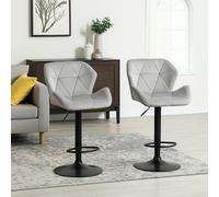 Modcraft Set of 2 Grey Velvet Bar Stools Adjustable Swivel Breakfast Chairs with Footrest & Metal Base