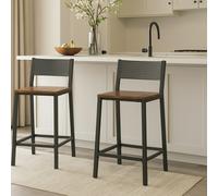 Modcraft Set of 2 Industrial Bar Stools Rustic Brown & Black Breakfast Kitchen Counter Chairs