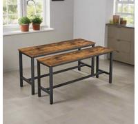 Modcraft Set Of 2 Industrial Dining Benches Rustic Brown Wood And Black Steel Frame Seating 108Cm