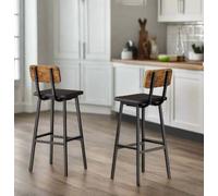 Modcraft Set of 2 Industrial PU Upholstered Bar Stools - Breakfast Bar Chairs with Backrest