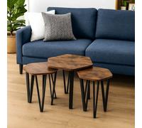 Modcraft Set Of 3 Rustic Brown Nesting Coffee Tables With Steel Frames - Industrial Style