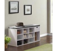 Modcraft Shoe Storage Bench with Cushion, Drawer & Open Compartments for Hallway and Bedroom