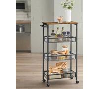 Modcraft Slim 4-Shelf Rolling Trolley, Space-Saving Kitchen Cart with Wheels, Rustic Brown and Black
