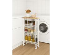 Modcraft Slim 4-Tier Kitchen Storage Trolley with Wheels - Oak & White, Narrow Rolling Cart for Small Spaces