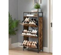 Modcraft Slim Rustic Brown & Black Shoe Cabinet With 3 Fold-Out Doors - Industrial Style