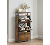 Modcraft Slim Rustic Brown & Black Shoe Cabinet with 3 Fold-Out Doors - Industrial Style