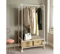 Modcraft Slim White Metal Clothes Rail Garment Rack with Storage Shelves, Hooks & Rolling Wheels