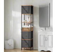 Modcraft Tall Narrow Corner Storage Cabinet, 3 Fabric Drawers & 2 Open Shelves, Slim Bathroom Unit