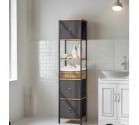 Modcraft Tall Narrow Corner Storage Cabinet - 3 Fabric Drawers & 2 Open Shelves, Slim Bathroom Unit