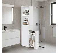 Modcraft Tall Slim Bathroom Storage Cabinet - Freestanding Narrow Unit with Drawers & Adjustable Shelf White