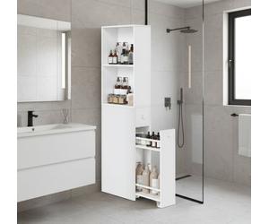 Modcraft Tall Slim Bathroom Storage Cabinet - Freestanding Narrow Unit with Drawers & Adjustable Shelf White