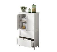 Modcraft White Bathroom Storage Cabinet And Kitchen Cupboard With 2 Drawers, 2 Doors & Adjustable Shelf, 110Cm Tall