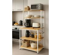 Modcraft White Kitchen Storage Rack with 6 Shelves & 6 Hooks, Adjustable Middle Shelf