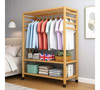 Modcraft Wooden Clothes Rail Rack - Heavy Duty Garment Hanging Stand with Shelves Open Wardrobe