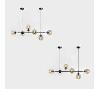 Moddeny 2 Pack 6 Light E27 Modern Chandelier Northern Europe Glass Ball Hanging Lights Industrial 130CM Ceiling Pendant Lamps for Living Room Dining Room Art Decoration Restaurant (Black + Amber)
